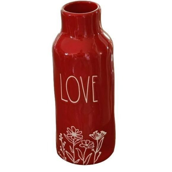 Shabby Chic Red Ceramic Flower Vase With LOVE And Flowers Engraved Design‎ - Picture 10 of 10